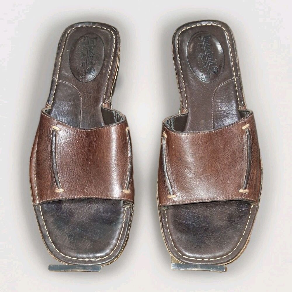 Timberland Womens Brown Leather Slide Mules Sandals Shoes Size 7M 29374